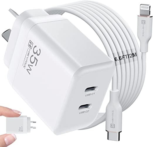 iPhone Fast Charger 35W Dual USB C  with MFI & C Cable